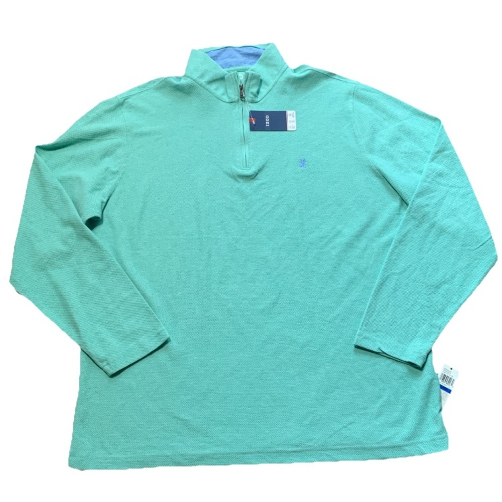 Men’s IZOD Pullover Popcorn Jacquard Quarter Zip Mint Green Sz XL NWT
